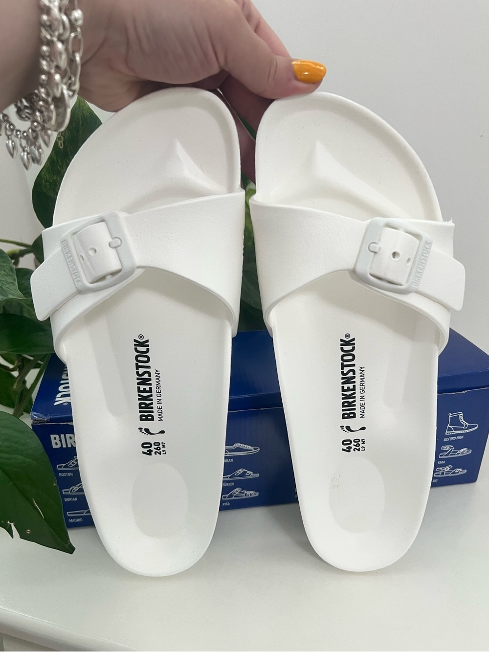 NWT White Eva Birkenstocks, Size 40